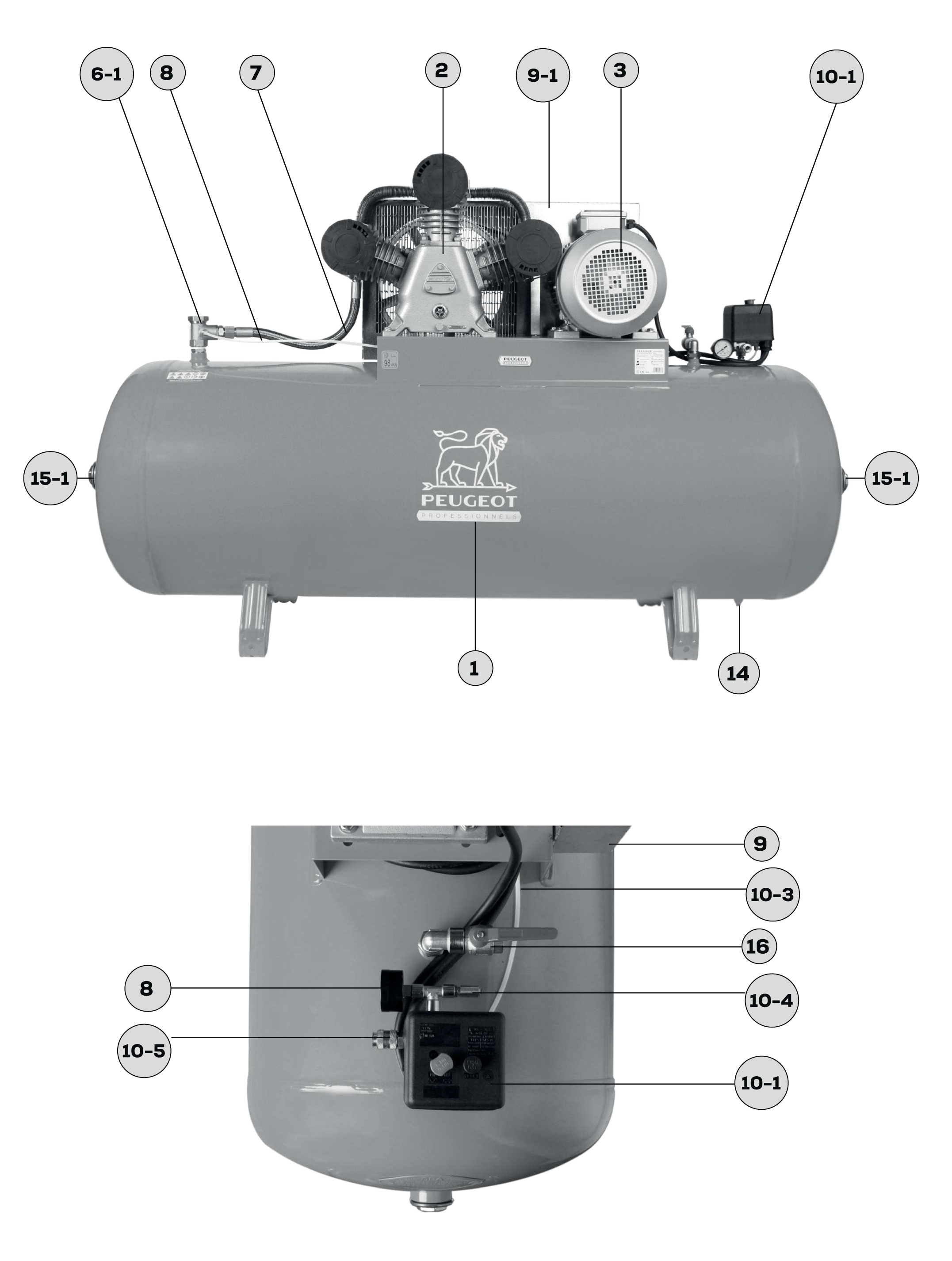 7.5 KW piston compressor - 500 litres - 55 m3/h - 400V three-phase - slow speed - PCAP500WT55 
